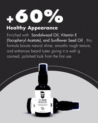 Beard Oil – 30 ml, Made with Organic Sandalwood Oil+Avocado Oil+Walnut Shell Extract+Vitamin E | Fill in Patches and Stimulate Healthier Growth | Removes Itch, Softens Stubble, Conditions Skin & Promotes Beard Growth | Non-Greasy, Fast-Absorbing Formula.