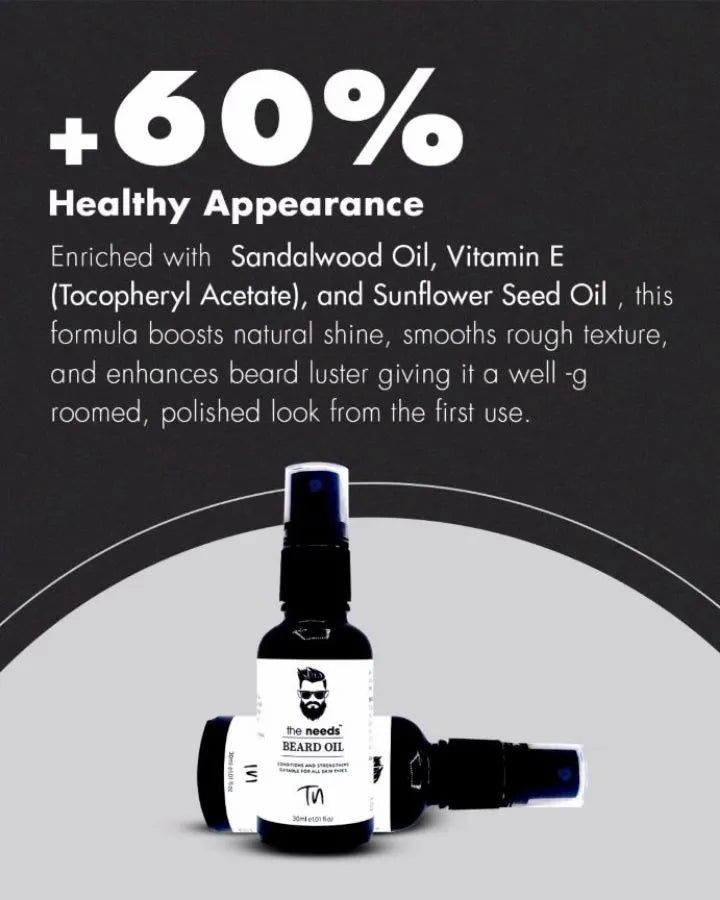 The needs a beard oil bottle about healthy appearance of a beard. 